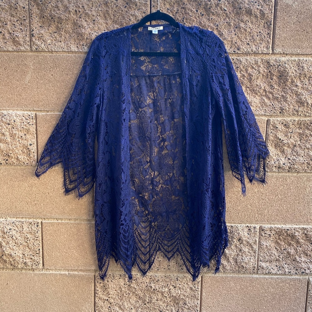 Navy blue lace kimono